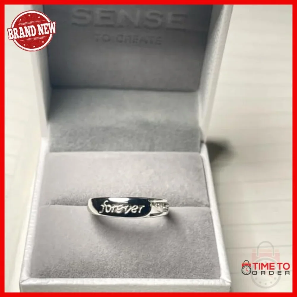 Adjustable Sterling Silver Forever Love Ring Engagement Wedding Band Gift